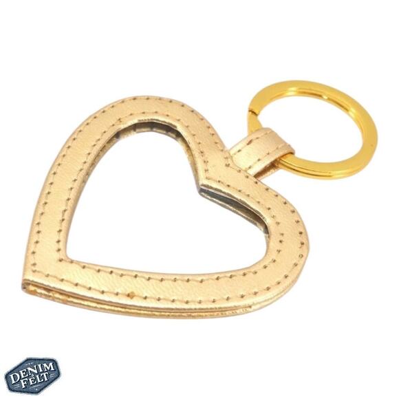 Yves Saint Laurent YSL Gold Tone Leather Heart Shaped Mirror Keychain/Bag Charm - Picture 2 of 9